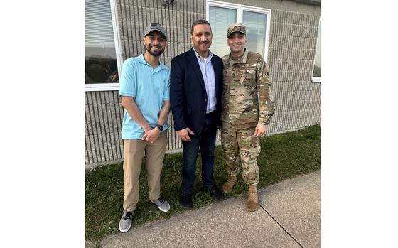 Connecticut Army National Guard Sgt. Luis Gonzalez Jr., right, poses for a photo with his father, Luis Gonzalez Sr., center, and brother, Giovanni Gonzalez, left, after being promoted to the rank of sergeant. (Courtesy photo by U.S. Army Sgt. Luis Gonzalez)