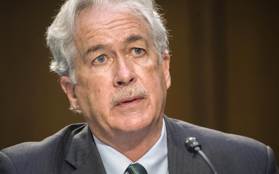 In this April 14, 2021 file photo, CIA Director William Burns testifies during a Senate Select Committee on Intelligence hearing about worldwide threats, on Capitol Hill in Washington.  A U.S. intelligence officer suffered symptoms linked to a series of directed-energy attacks known as “Havana syndrome” while traveling with Central Intelligence Agency Director William Burns in India earlier this month. (Saul Loeb/Pool via AP)