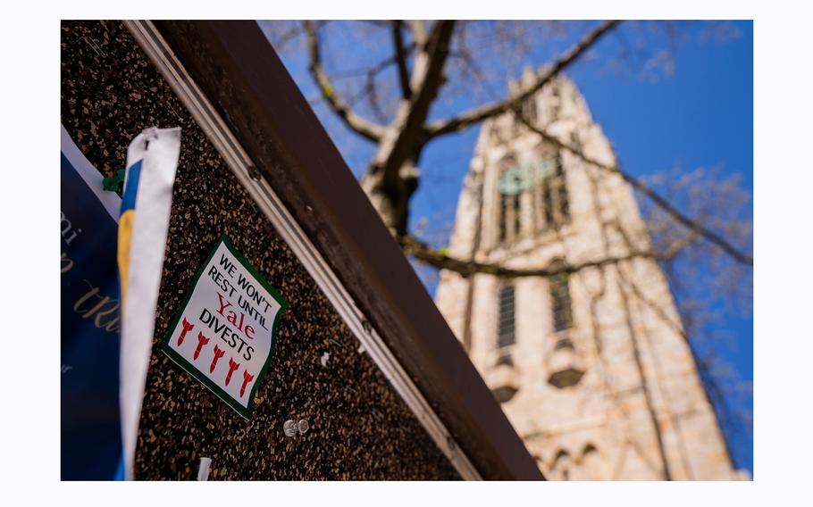 Pro-Palestinian signage at Yale University in New Haven, Conn.