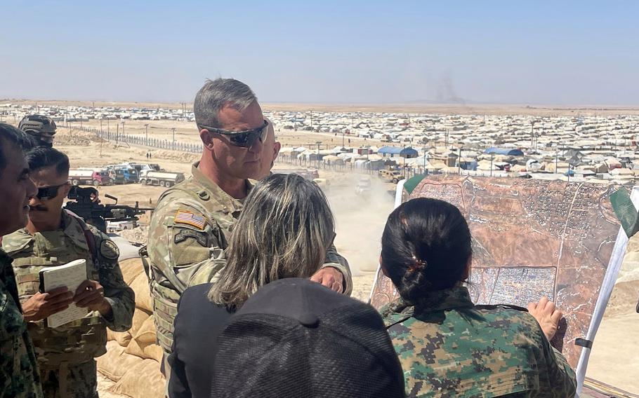 U.S. Central Command leader Gen. Michael “Erik” Kurilla visits the al-Hol camp in Syria on Sept. 9, 2022. Kurilla recently called the camp, which holds many of the wives and children of captured Islamic State fighters, a “flashpoint of human suffering.”