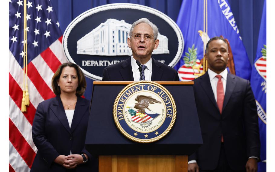 Attorney General Merrick Garland attends a briefing at the Justice Department Building on Nov. 18, 2022, in Washington, DC.