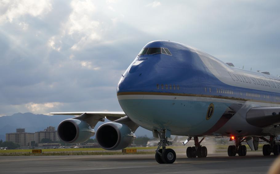 Air Force One lands at Yokota Air Base, Japan, Sunday, May 22, 2022.