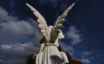A stone angel watches over the graves at Congressional Cemetery in Washington, D.C.