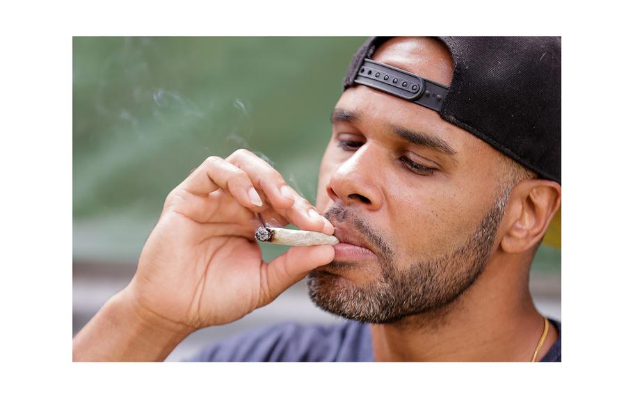 Marine Corps veteran Pablo Bicca smokes a hemp product at BattleBuds on March 13, 2024, in Tampa. “We’re not drug dealers,” he said. “We’re not criminals. We’re just people looking for relief and looking for (an) alternative to pharmaceuticals.”