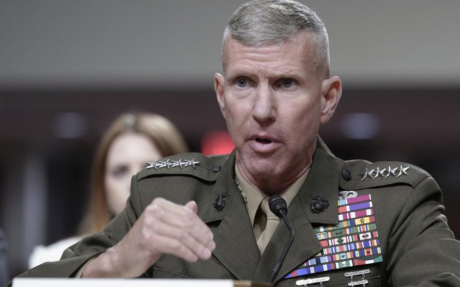 Marine Gen. Eric Smith, testifies during the Senate Armed Services hearing on his nomination to lead the U.S. Marine Corps, Tuesday, June 13, 2023, on Capitol Hill in Washington. 