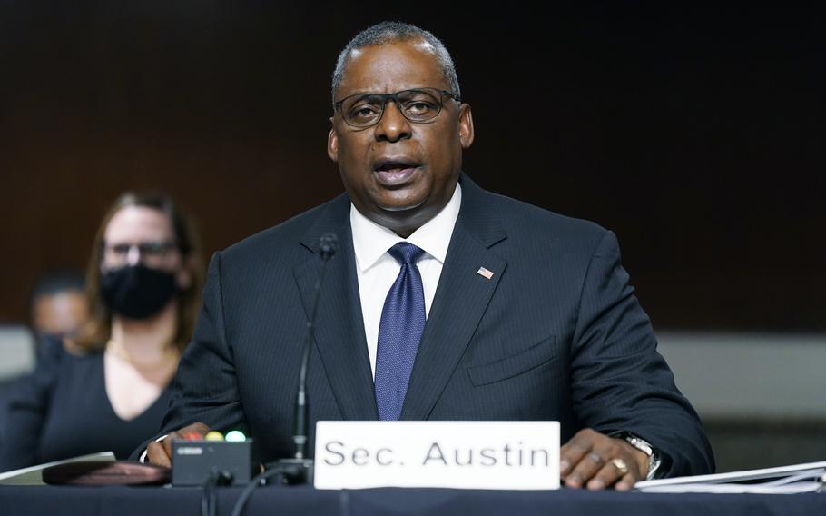 Defense Secretary Lloyd Austin speaks during a Senate Armed Services Committee hearing on the conclusion of military operations in Afghanistan and plans for future counterterrorism operations, Tuesday, Sept. 28, 2021, on Capitol Hill in Washington.