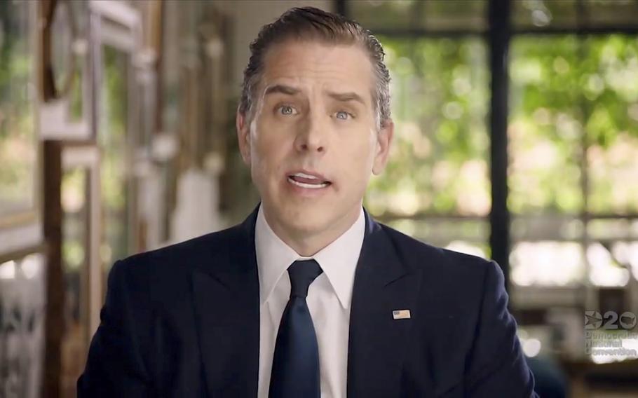 A video screen grab from the DNCC’s livestream of the 2020 Democratic National Convention shows Hunter Biden, son of Joe Biden, addressing the virtual convention on Aug. 20, 2020. 