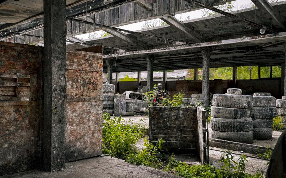 An indoor area for playing paintball in Cheb, Czech Republic.