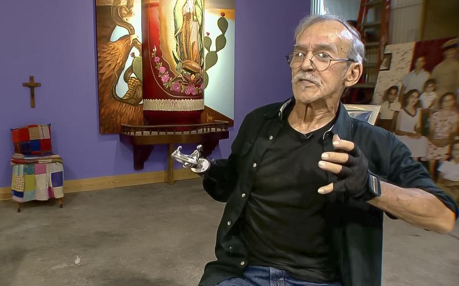 A video screen grab shows Vietnam veteran Jesse Trevino in his San Antonio, Texas, studio during an interview posted in 2017. Trevino died Feb. 13, 2023. He was 76.