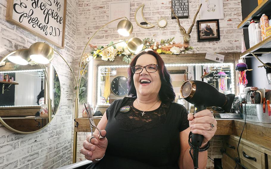 Dawn Coulliette, owner of Mia Bella Salon & Spa in Fruitland Park, is pictured at her business on Tuesday, March 22, 2022. So far, shes purchased a military drone, and is about to buy nine sets of body armor for the Ukrainian military. 