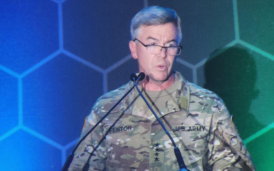 U.S. Army Gen. Bryan Fenton, head of U.S. Special Operations Command, speaks Aug. 14, 2024, to an international audience attending the three-day Indo-Pacific Irregular Warfare Symposium in Honolulu.