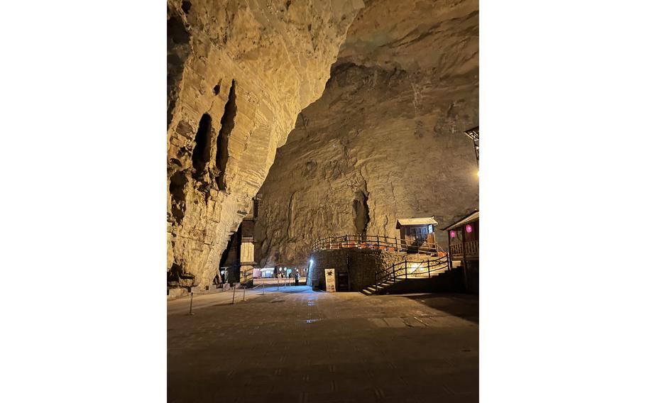 Near the entrance to the older section of Tenglong Cave in China's Hubei province. The system has around 37 miles of passages, which were only fully explored during a joint Chinese-Belgian expedition in the late 1980s. 