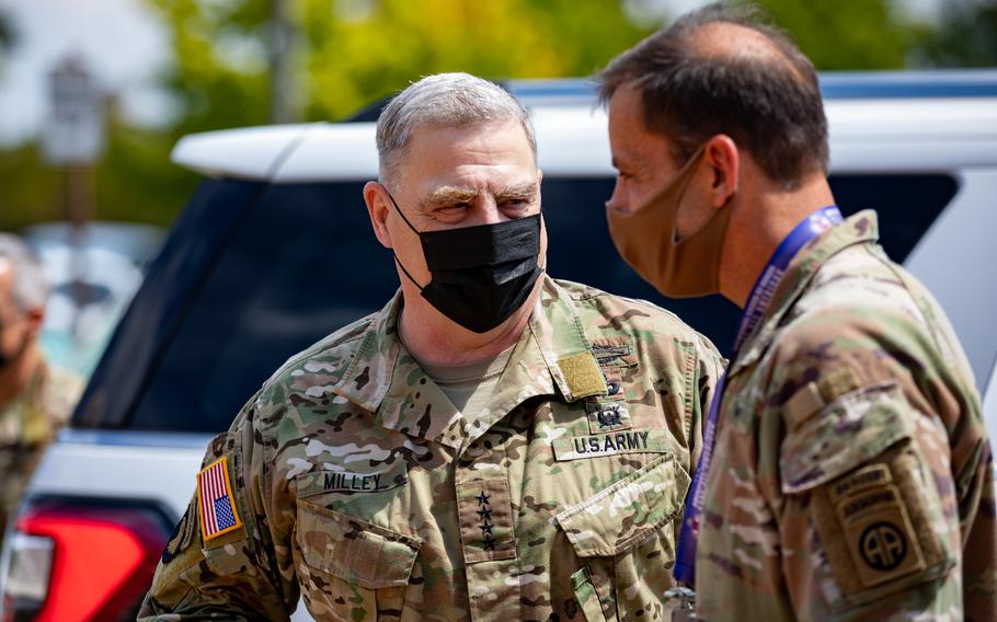 Gen. Mark A. Milley visits members of the 82nd Airborne Division on Fort Bragg, N.C., Sep. 8, 2021.