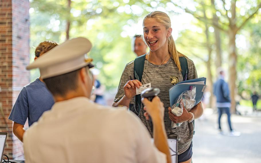 A cadet checks in.