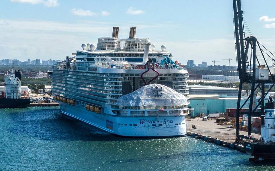 Royal Caribbean’s latest ship, the Wonder of the Seas, the world’s largest cruise ship, at Port Everglades in Fort Lauderdale, Florida, on March 4, 2022. 