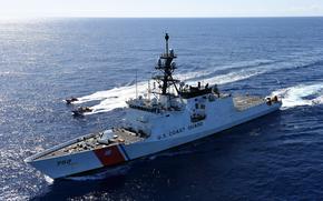 The U.S. Coast Guard cutter Stratton, seen here patrolling the Western Pacific on April 20, 2023, is slated to begin training in the South China Sea this week with vessels from the Philippines and Japan.