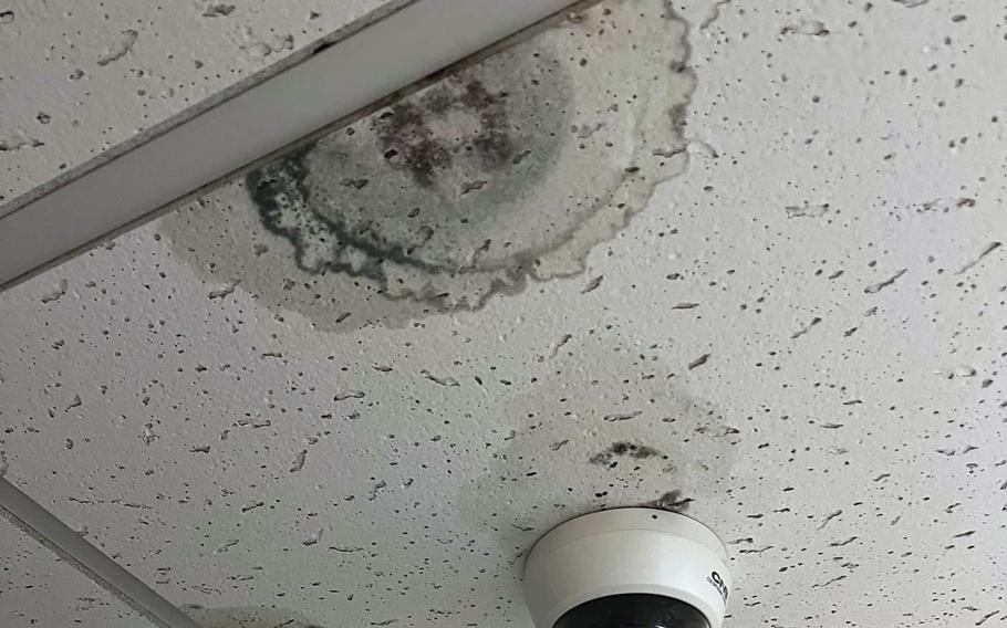 This image posted to the Air Force amn/nco/snco Facebook group, Wednesday, Aug. 10, 2022, purports to show “mold growing in a dorm” at Kunsan Air Base, South Korea. 