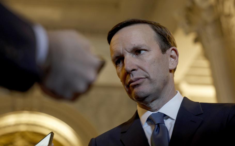 Sen. Chris Murphy, D-Conn., speaks to reporters outside of the Senate Chambers of the U.S. Capitol on June 21, 2022, in Washington.