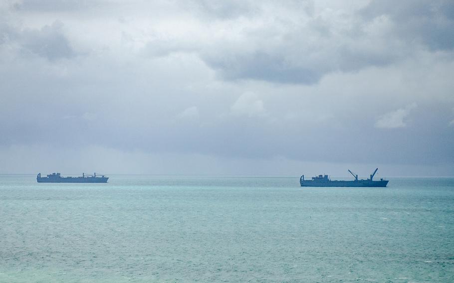 Crews aboard the USNS Bob Hope and USNS Fisher were building an 1,800-foot-long modular pier near Bowen, Australia, July 27, 2023. Such piers provide access to remote beaches and enable U.S. forces to land in enemy territory or locations without an available port.