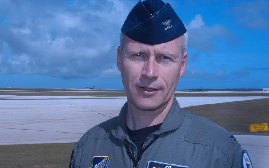 Air Force Col. Jonathan George, commander of the 7th Air Expeditionary Wing, at Andersen Air Force Base, Guam.