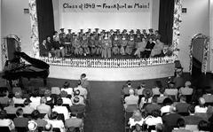 Frankfurt, Germany, June 8, 1949: Frankfurt High School's 33 seniors, along with the lone senior from Berlin High School, take part in their graduation ceremony. The day before, the Frankfurt graduates joined the departing classes from other dependents' schools in Germany on a Rhine River cruise