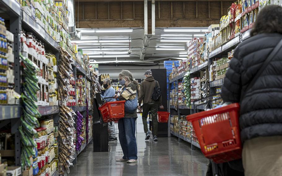 Shoppers inside a grocery store in San Francisco. 