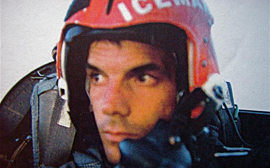 Deniz Tek wears a helmet featuring his “Iceman” call sign during his time as a U.S. Navy flight surgeon.