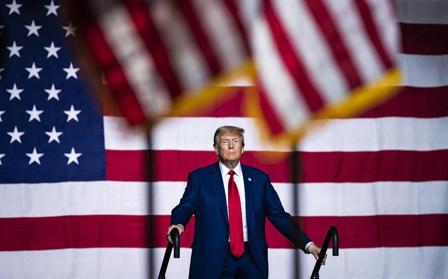 Former president Donald Trump arrives to speak at a campaign event Dec. 17, 2023, in Reno, Nevada