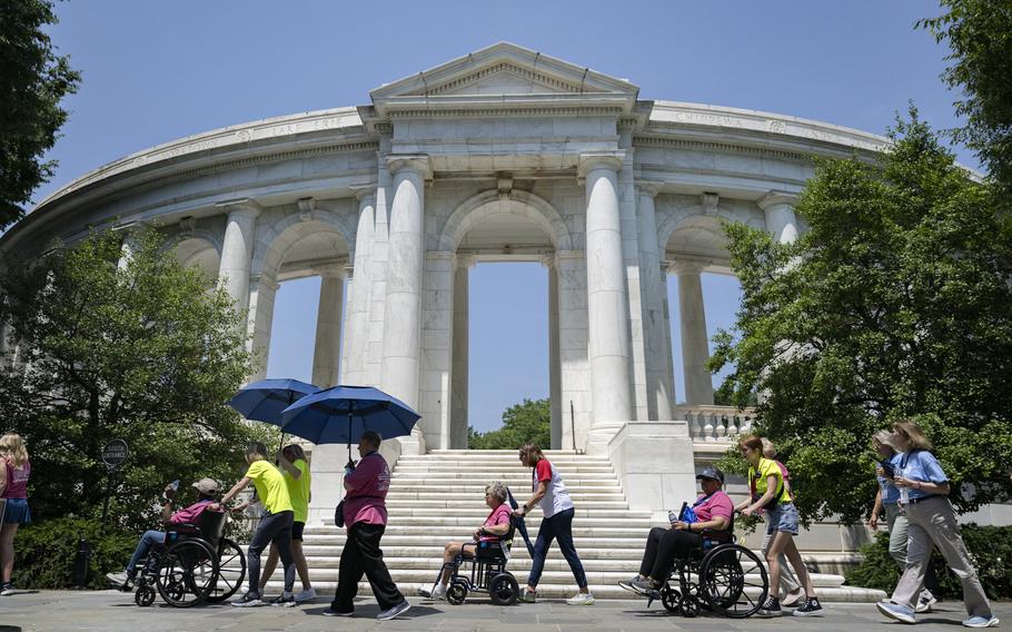 Female veterans walk in a group