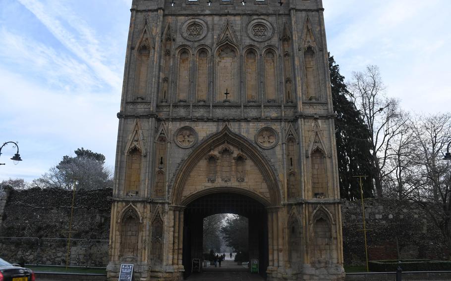 The main gate, known as the Abbey Gate, Dec. 13, 2022, in Bury St. Edmunds, England. The gate was built in the 14th century and is still the main gate to the Abbey Gardens. 