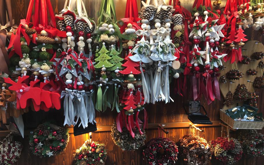 Eat, drink, be merry and shop for handmade goods such as these for sale in Munich at a German Christmas market in 2018. Wiesbaden has scheduled tours to several prominent German Christmas markets in coming weeks.