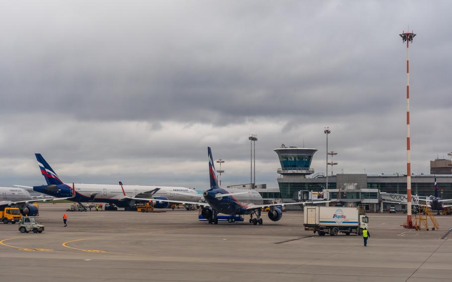 Passenger planes on the parking at the Moscow Sheremetyevo Airport.