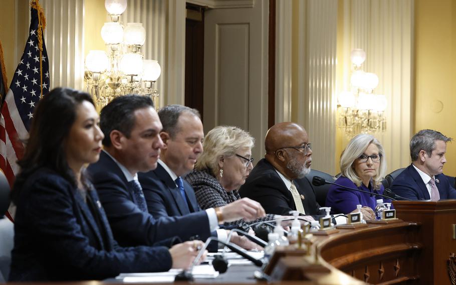 Members of the House Select Committee to Investigate the January 6 Attack on the U.S. Capitol hold their last public hearing in the Canon House Office Building on Capitol Hill on Monday, Dec. 19, 2022, in Washington, D.C. 