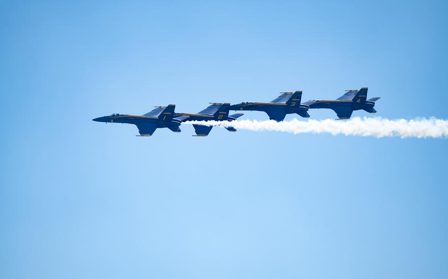 The U.S. Navy Blue Angels practice maneuvers prior to the Beyond the Horizon Air and Space Show at Maxwell Air Force Base, Ala., April 4, 2024.
