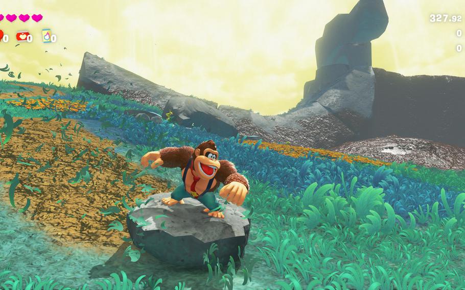 Donkey Kong Bananza features slapstick action and deformable environments. 