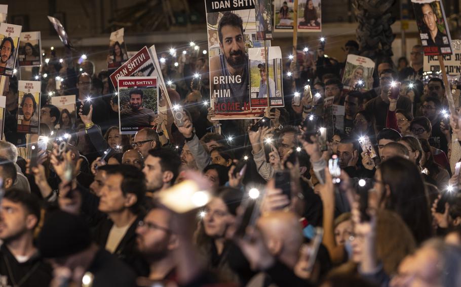 Thousands attend a rally in Tel Aviv calling for the immediate release of the hostages still held in Gaza. 