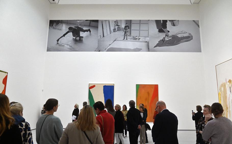 A press showing of Helen Frankenthaler’s art at a museum.