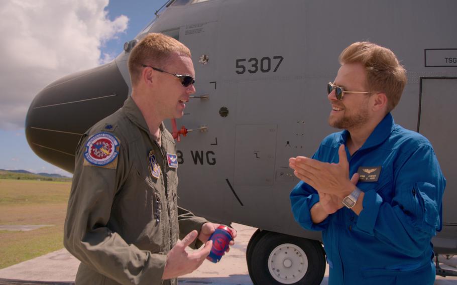 From left, Lt. Col. Mark Withee, United States Air Force, and Adam Conover in “The G Word with Adam Conover.” 