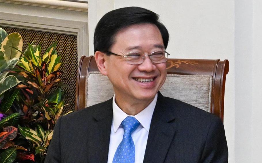 Hong Kong’s Chief Executive John Lee attends a meeting in Singapore on July 24, 2023. Twitter