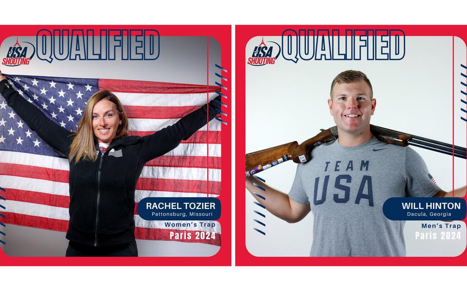 Staff Sgts. Rachel Tozier and Will Hinton of the U.S. Army Marksmanship Unit qualified for the Games in trap shooting during USA Shooting’s Shotgun Olympic Trials in Tucson, Ariz.