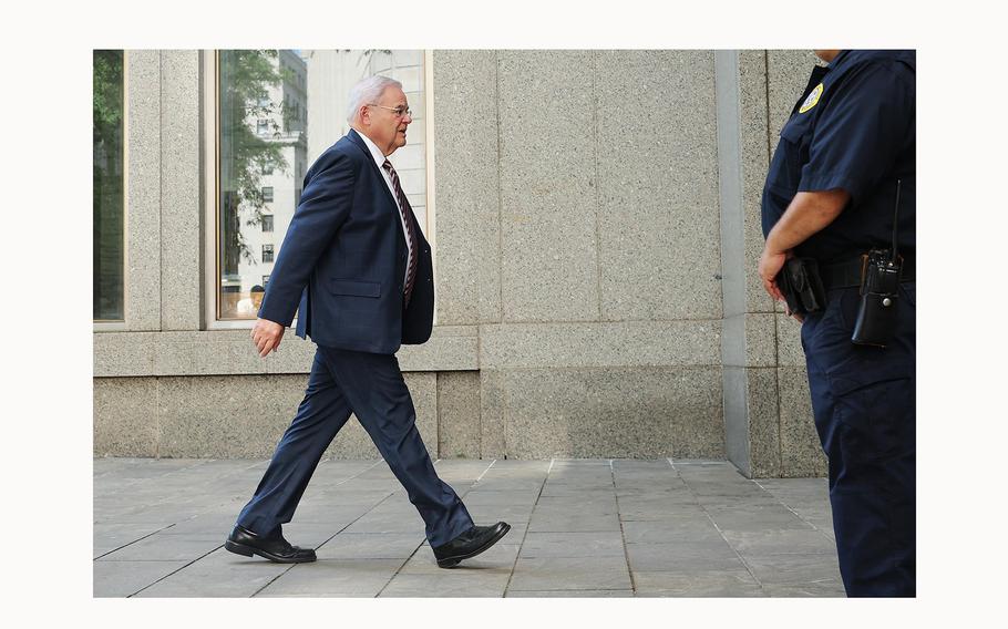 Sen. Bob Menendez, D-N.J., arrives for trial at Manhattan Federal Court on June 11, 2024, in New York. 