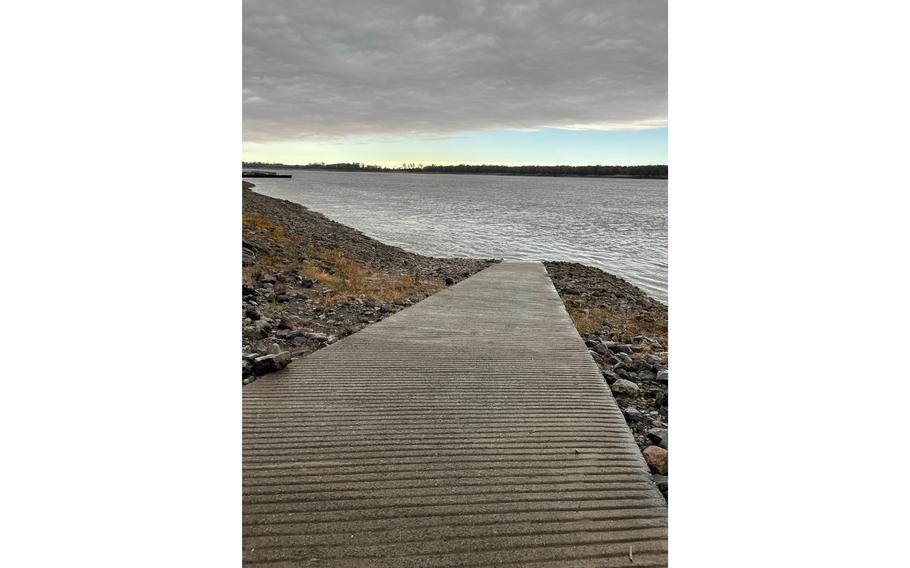 A boat ramp south of Wickliffe, Ky. Larry Barnes, whose company delivers groceries and other supplies to tug boat crews, said Tuesday that this ramp is the only reliable spot left to launch his supply boats over more than a 100-mile stretch. 