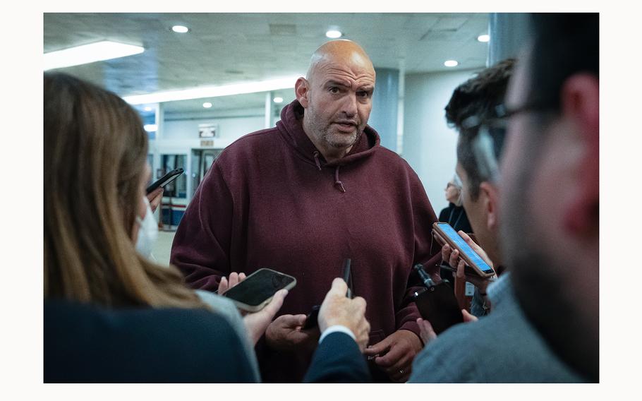 Sen. John Fetterman, D-Pa., in the Senate subway.