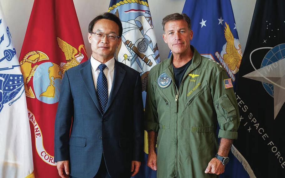 
Cho Haejin, chair of the South Korean National Assembly’s intelligence committee, met with several officials, including U.S. Indo-Pacific Command chief Adm. John Aquilino, during his weeklong visit to Hawaii.