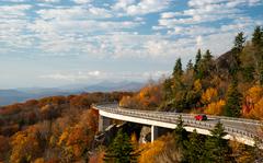 The Linn Cove Viaduct - an S-shaped elevated roadway that hugs the side of Grandfather Mountain in North Carolina - was one of the last portions of the Blue Ridge Parkway to be completed. The structure is a National Civil Engineering Landmark. 