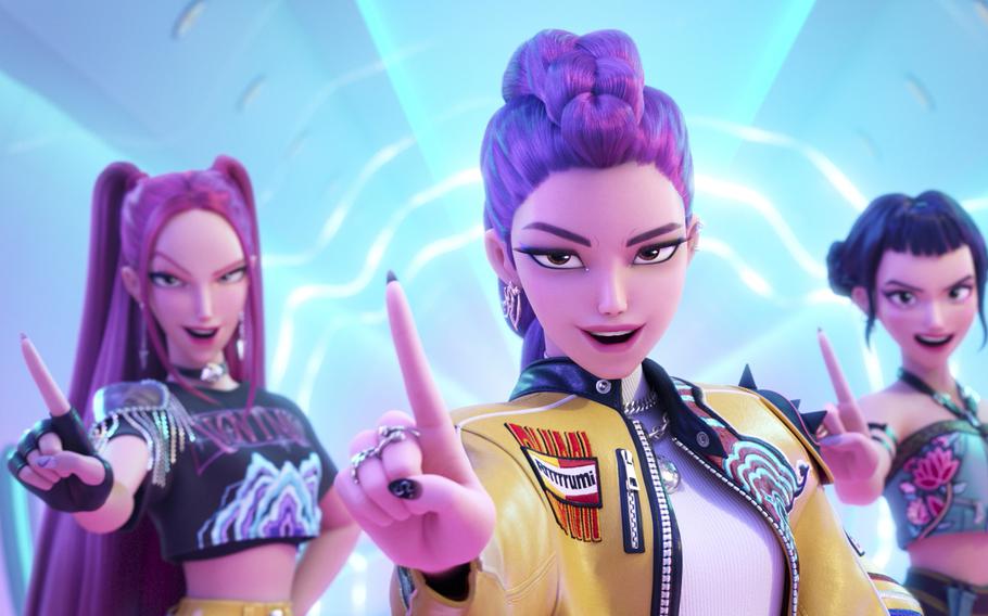 HUNTR/X performs in “KPop Demon Hunters.” 