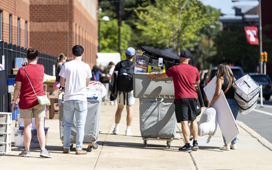 Students begin moving into the dorms at Temple University on Thursday, Aug. 18, 2022.