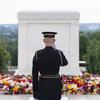 A tomb guard walks the mat at the Tomb of the Unknown Soldier at Arlington National Cemetery, Arlington, Va., May 27, 2024. (U.S. Army photo by Elizabeth Fraser / Arlington National Cemetery / released