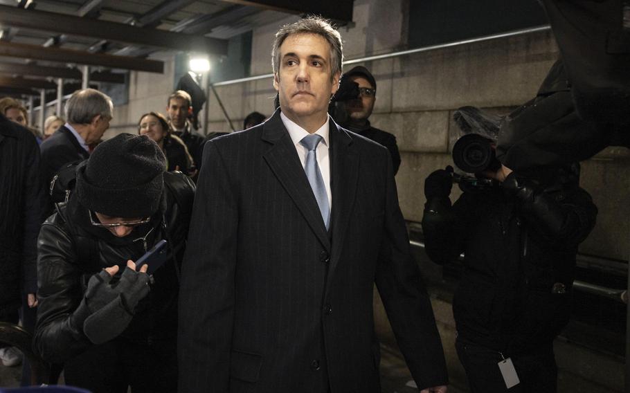 Michael Cohen leaves the District Attorney’s office after testifying before a grand jury in New York, Monday, March 13, 2023. 
