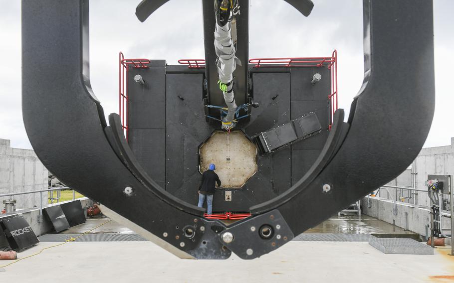 Rocket Lab engineer RJ Smith works on the Rocket Lab launchpad as they prepare to launch satellites from NASA’s Wallops Flight Facility in 2020.